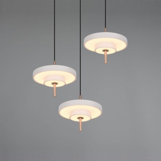 Lampadario 3 luci led 30w 2300k 3000k 4000k grigio caldo e caffè a dischi sovrapposti