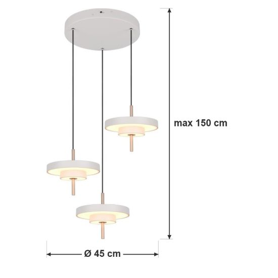 Lampadario 3 luci led 30w 2300k 3000k 4000k grigio caldo e caffè a dischi sovrapposti