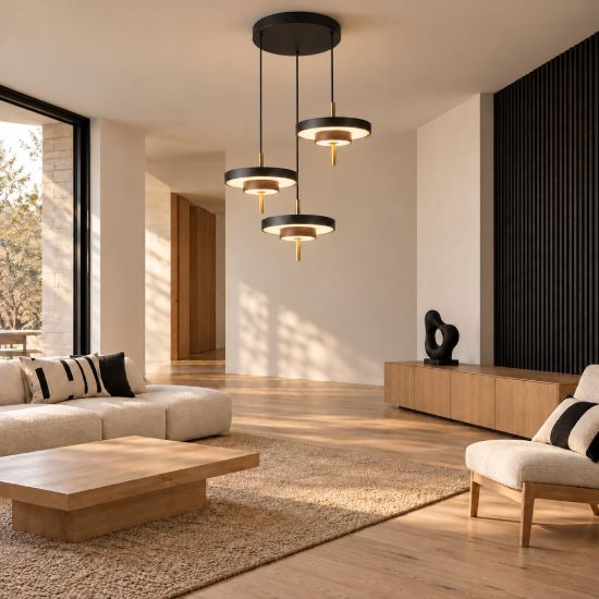 Lampadario 3 luci led 30w 2300k 3000k 4000k nero e caffè a dischi sovrapposti