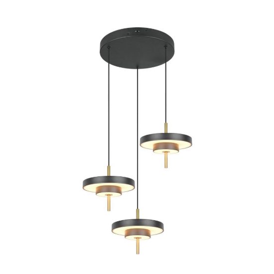 Lampadario 3 luci led 30w 2300k 3000k 4000k nero e caffè a dischi sovrapposti