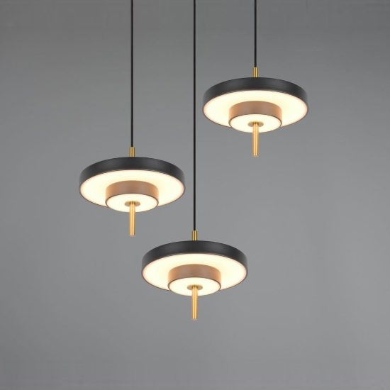 Lampadario 3 luci led 30w 2300k 3000k 4000k nero e caffè a dischi sovrapposti