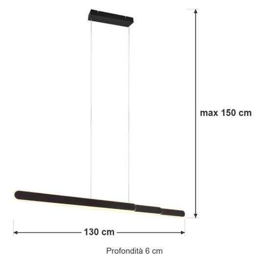 Lampadario a barra lineare led 48w cct 2700k 6500k touch per sala da pranzo estensibile nero