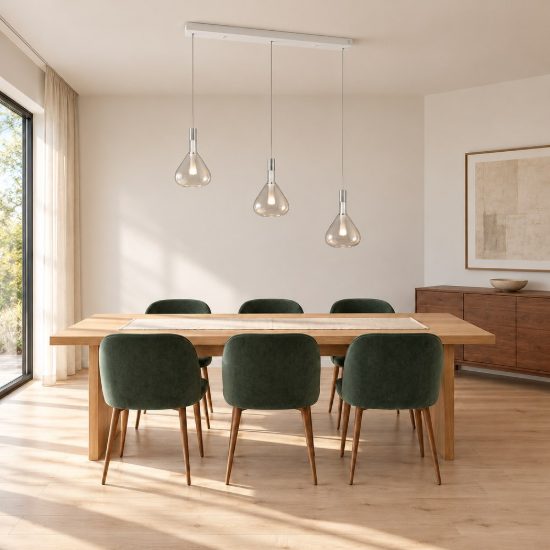 Lampadario a sospensione 3 luci led 16,8w 2000k 4000k dim to warm bianco con vetri trasparenti