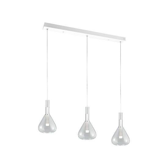 Lampadario a sospensione 3 luci led 16,8w 2000k 4000k dim to warm bianco con vetri trasparenti