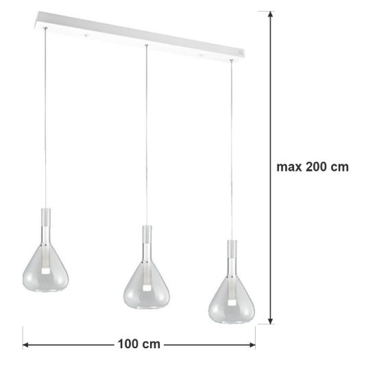 Lampadario a sospensione 3 luci led 16,8w 2000k 4000k dim to warm bianco con vetri trasparenti