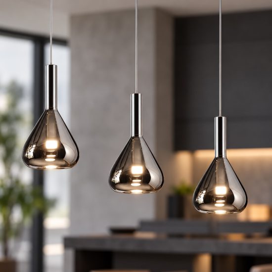Lampadario a sospensione 3 luci led 16,8w 2000k 4000k dim to warm nero con vetri fumè cromati