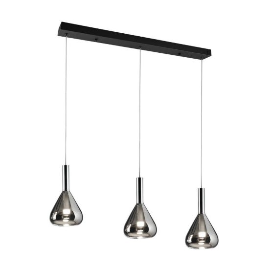 Lampadario a sospensione 3 luci led 16,8w 2000k 4000k dim to warm nero con vetri fumè cromati