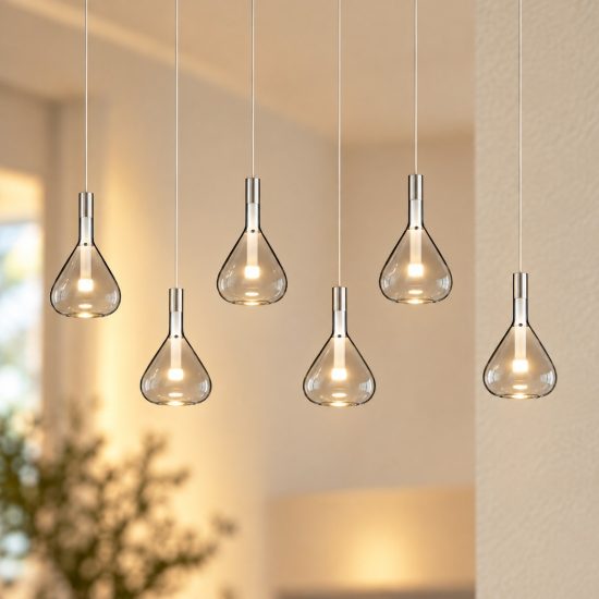 Lampadario a sospensione 6 luci led 33,6w 2000k 4000k dim to warm bianco con vetri trasparenti