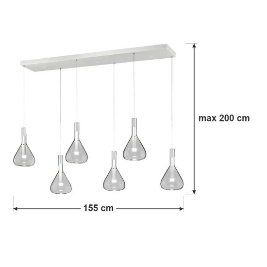 Lampadario a sospensione 6 luci led 33,6w 2000k 4000k dim to warm bianco con vetri trasparenti