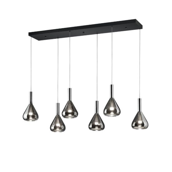 Lampadario a sospensione 6 luci led 33,6w 2000k 4000k dim to warm nero con vetri fumè cromati