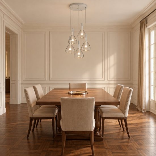 Lampadario a sospensione 5 luci led 28w 2000k 4000k dim to warm bianco con vetri trasparenti