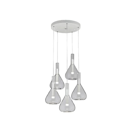 Lampadario a sospensione 5 luci led 28w 2000k 4000k dim to warm bianco con vetri trasparenti