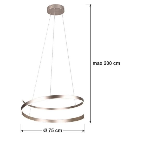 Lampadario a sospensione led 50w 2000k 4000k dimmerabile dim to warm a spirale nichel opaco