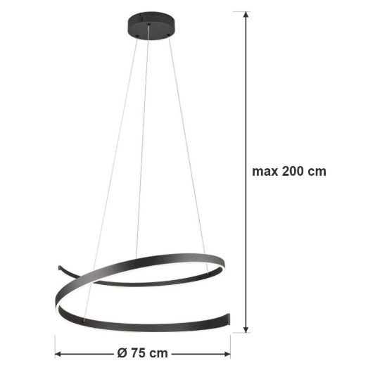 Lampadario a sospensione led 50w 2000k 4000k dimmerabile dim to warm a spirale nero