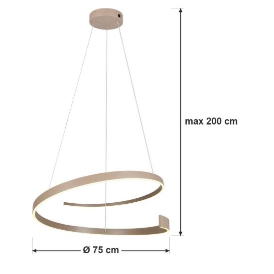 Lampadario a sospensione led 50w 2000k 4000k dimmerabile dim to warm a spirale tortora
