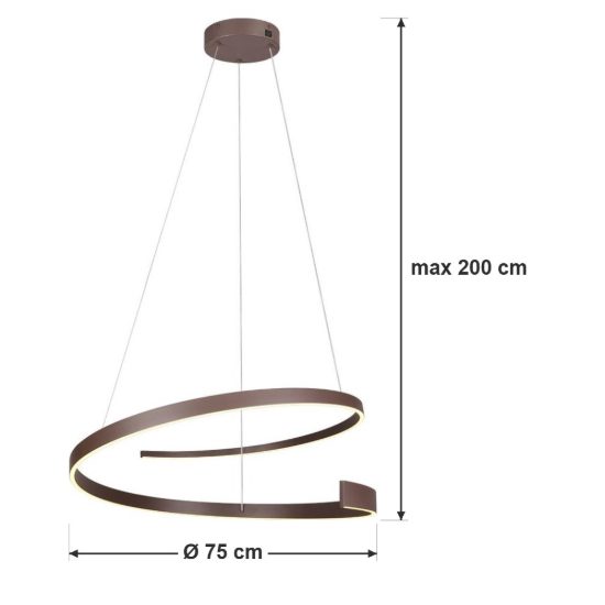 Lampadario a sospensione led 50w 2000k 4000k dimmerabile dim to warm a spirale caffè