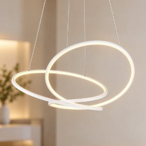 Lampadario led 34w cct 2300k 3000k 4000k per sala da pranzo moderno a filo curvo bianco