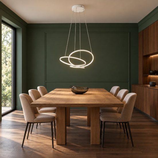 Lampadario led 34w cct 2300k 3000k 4000k per sala da pranzo moderno a filo curvo bianco