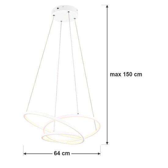 Lampadario led 34w cct 2300k 3000k 4000k per sala da pranzo moderno a filo curvo bianco