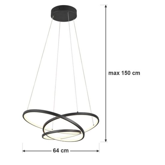 Lampadario a sospensione led 34w cct 2300k 3000k 4000k per sala da pranzo moderno a filo curvo nero