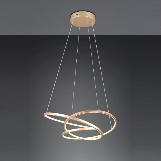 Lampadario a sospensione led 34w cct 2300k 3000k 4000k per sala da pranzo moderno a filo curvo oro
