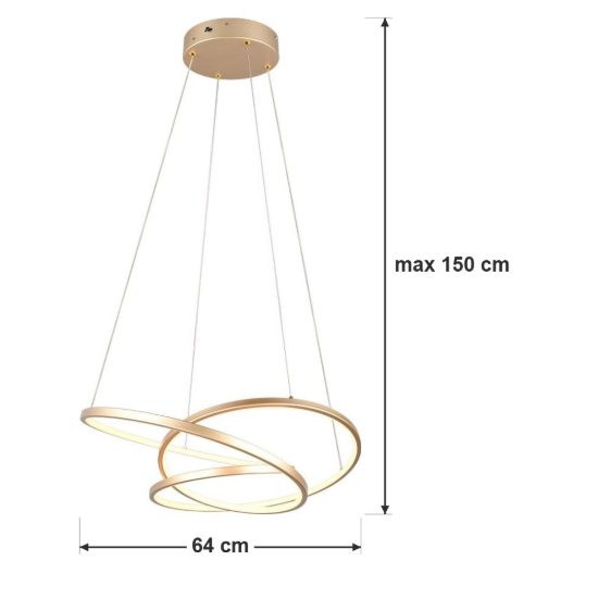 Lampadario a sospensione led 34w cct 2300k 3000k 4000k per sala da pranzo moderno a filo curvo oro