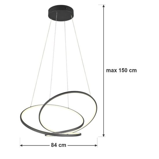 Lampadario a sospensione led 52w cct 2300k 3000k 4000k per sala da pranzo moderno a filo curvo nero