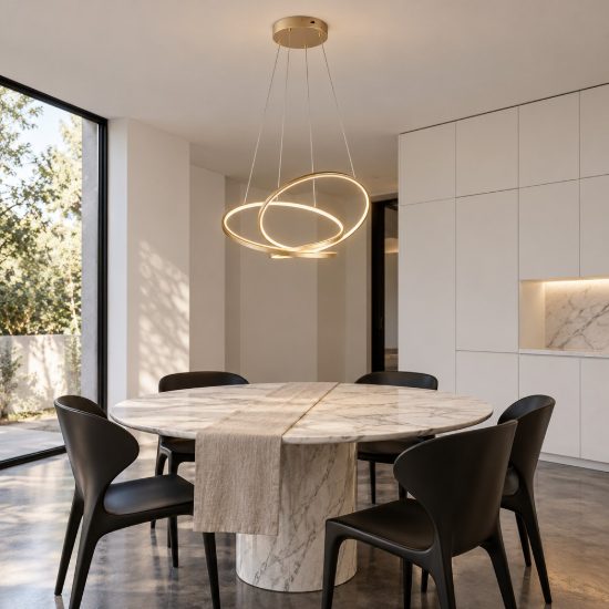 Lampadario a sospensione led 52w cct 2300k 3000k 4000k per sala da pranzo moderno a filo curvo oro