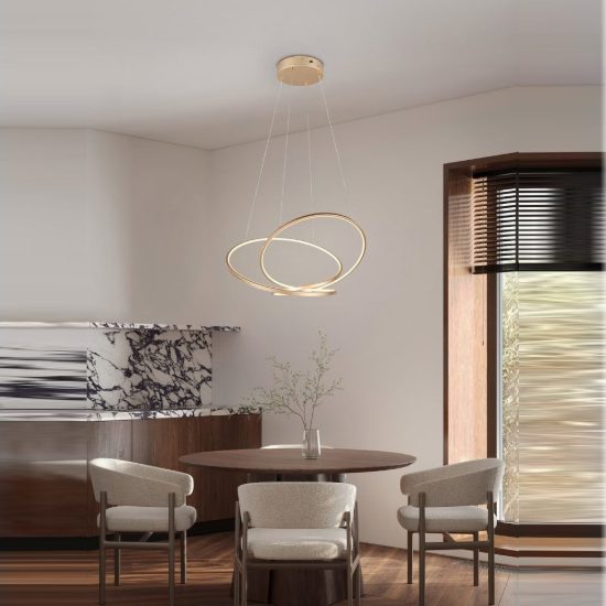 Lampadario a sospensione led 52w cct 2300k 3000k 4000k per sala da pranzo moderno a filo curvo oro