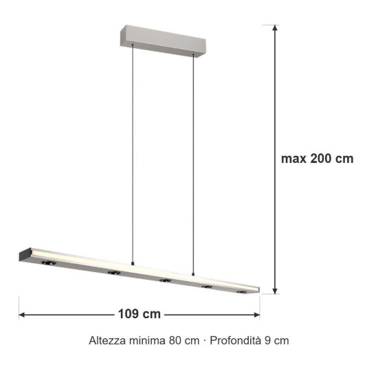 Lampadario lineare led 41,5w cct 2300k 3000k 4000k per sala da pranzo bi-emissione nichel opaco