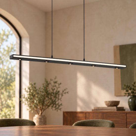 Lampadario lineare led 41,5w cct 2300k 3000k 4000k per sala da pranzo bi-emissione nero