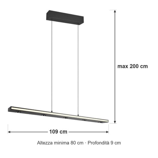 Lampadario lineare led 41,5w cct 2300k 3000k 4000k per sala da pranzo bi-emissione nero