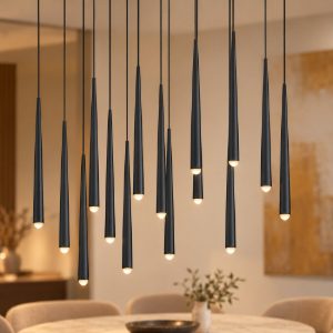 Lampadario a sospensione con 15 pendenti led 57w cct 2300k 3000k 4000k per sala da pranzo nero