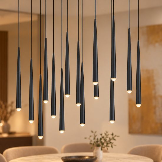 Lampadario a sospensione con 15 pendenti led 57w cct 2300k 3000k 4000k per sala da pranzo nero