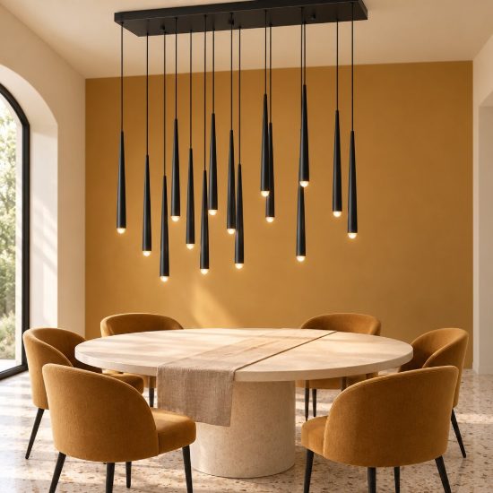 Lampadario a sospensione con 15 pendenti led 57w cct 2300k 3000k 4000k per sala da pranzo nero