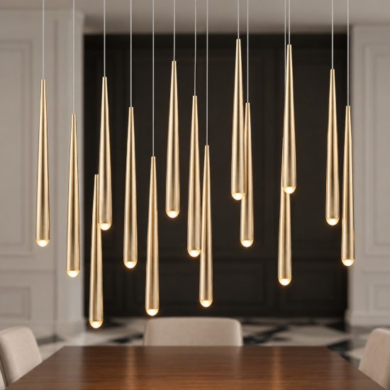 Lampadario a sospensione 15 luci led 57w 2300k 3000k 4000k per sala da pranzo oro