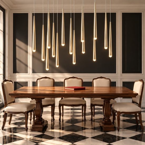 Lampadario a sospensione 15 luci led 57w 2300k 3000k 4000k per sala da pranzo oro