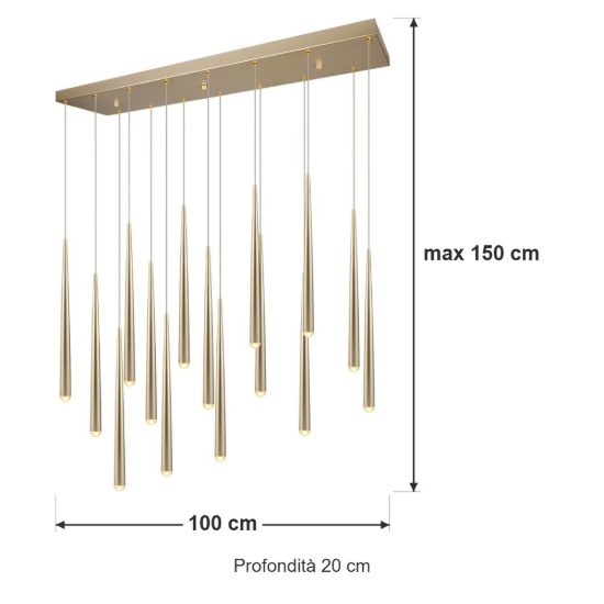 Lampadario a sospensione 15 luci led 57w 2300k 3000k 4000k per sala da pranzo oro