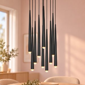 Lampadario a sospensione 10 luci led 38w 2300k 3000k 4000k per sala da pranzo nero