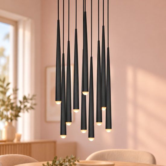 Lampadario a sospensione 10 luci led 38w 2300k 3000k 4000k per sala da pranzo nero