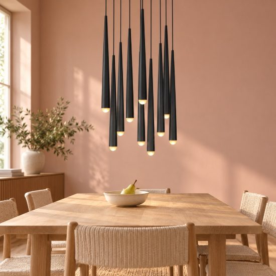 Lampadario a sospensione 10 luci led 38w 2300k 3000k 4000k per sala da pranzo nero