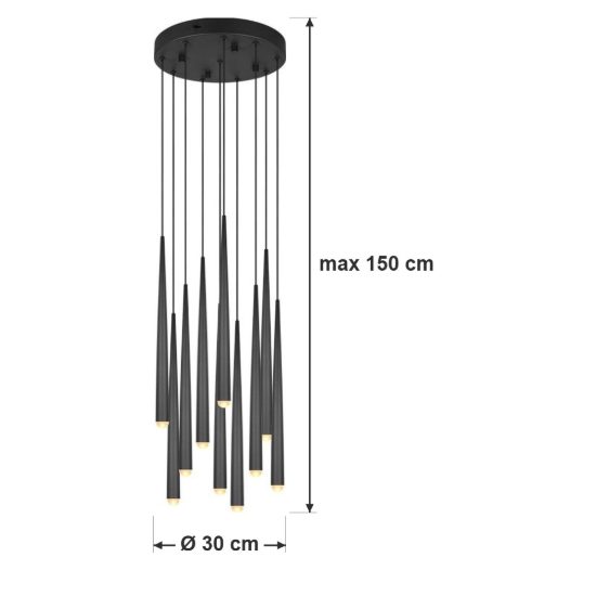 Lampadario a sospensione 10 luci led 38w 2300k 3000k 4000k per sala da pranzo nero
