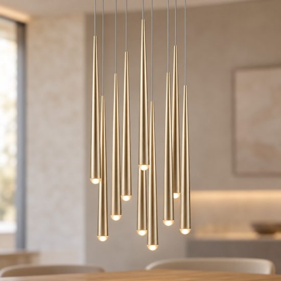 Lampadario a sospensione 10 luci led 38w 2300k 3000k 4000k per sala da pranzo oro