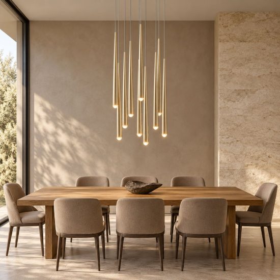 Lampadario a sospensione 10 luci led 38w 2300k 3000k 4000k per sala da pranzo oro