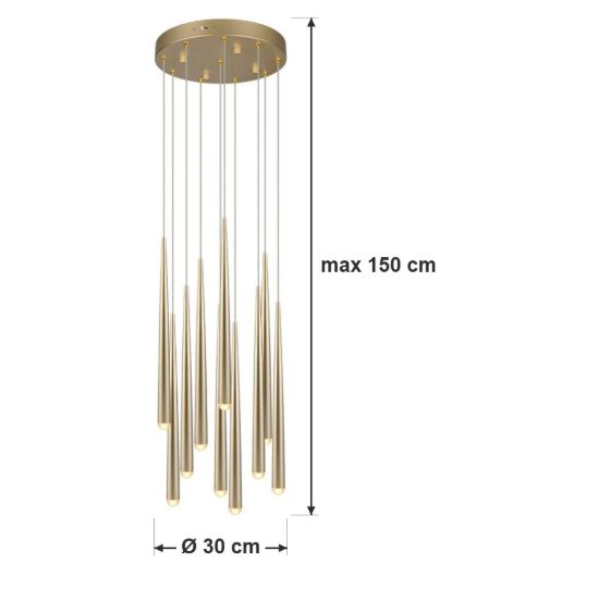 Lampadario a sospensione 10 luci led 38w 2300k 3000k 4000k per sala da pranzo oro