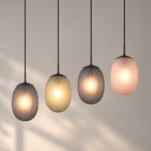 Lampadario a sospensione 4 luci per sala da pranzo moderno nero con vetri lavorati multicolore