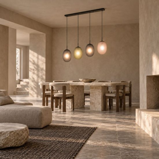 Lampadario a sospensione 4 luci per sala da pranzo moderno nero con vetri lavorati multicolore