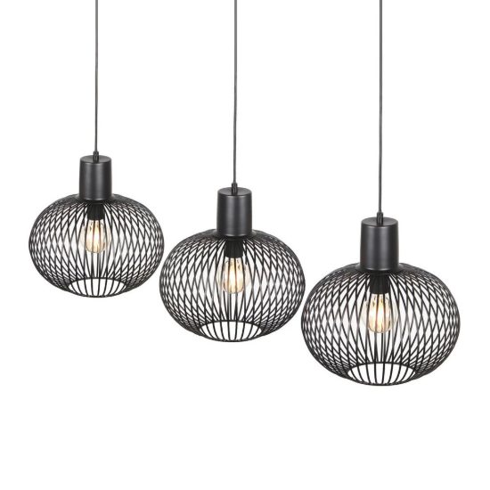 Lampadario a sospensione con 3 pendenti per sala da pranzo moderno nero a gabbia