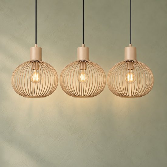 Lampadario a sospensione 3 luci per sala da pranzo moderno sabbia a gabbia