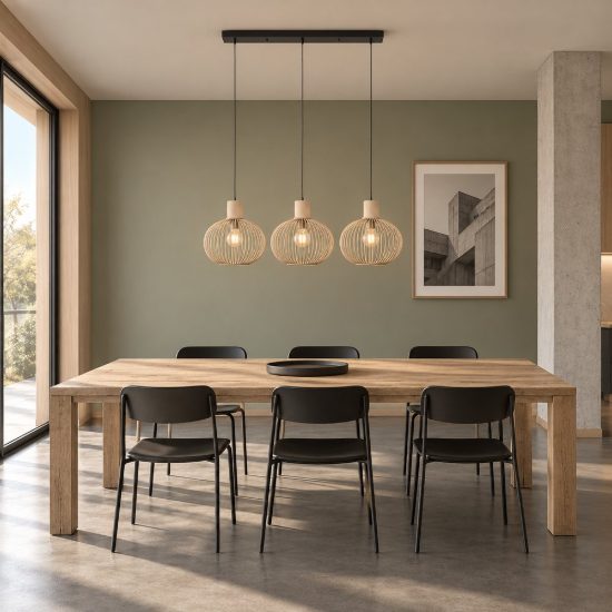 Lampadario a sospensione 3 luci per sala da pranzo moderno sabbia a gabbia